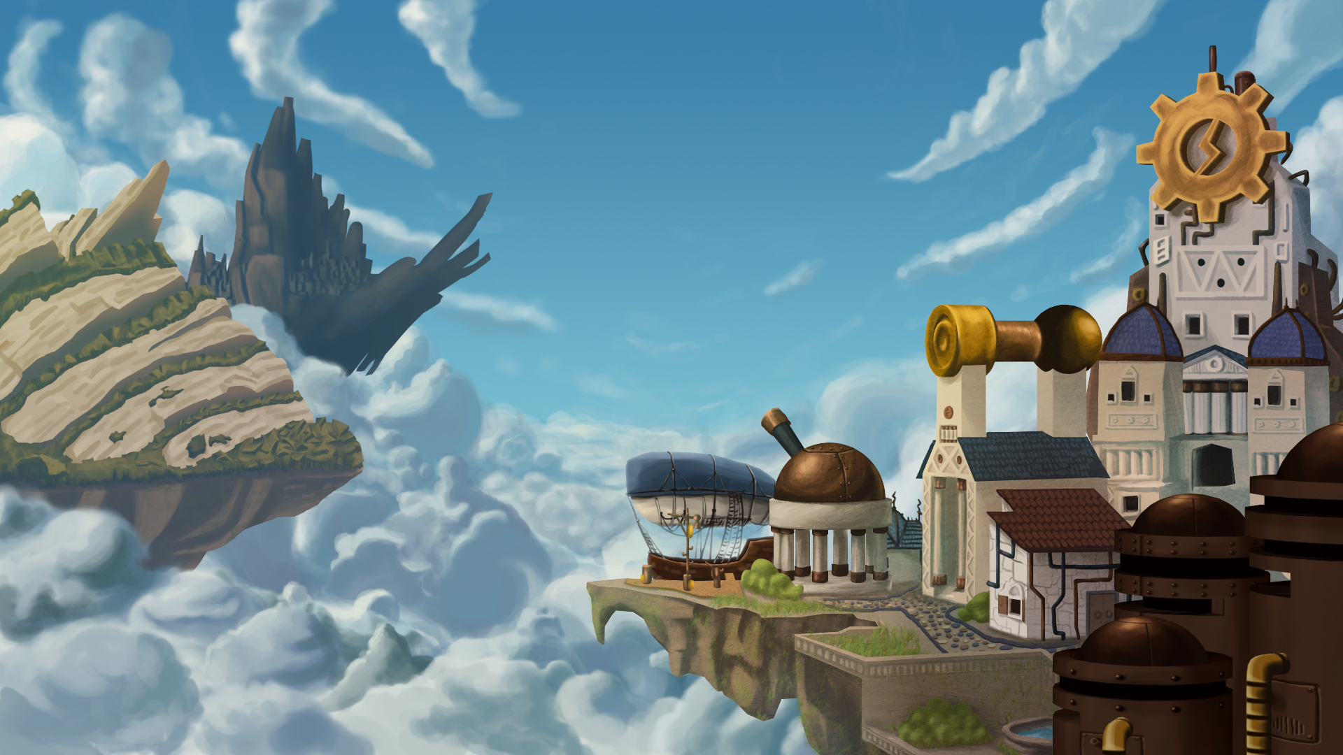 Illustration îles flottantes steampunk
